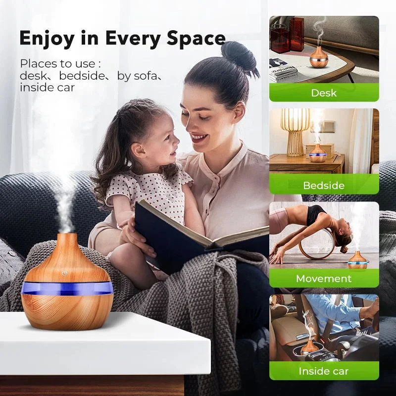 300ml Air Humidifier Essential Aroma Oil Diffuser USB Home Ultrasonic Wood Grain humidificadores Office Portable Mini Purifier