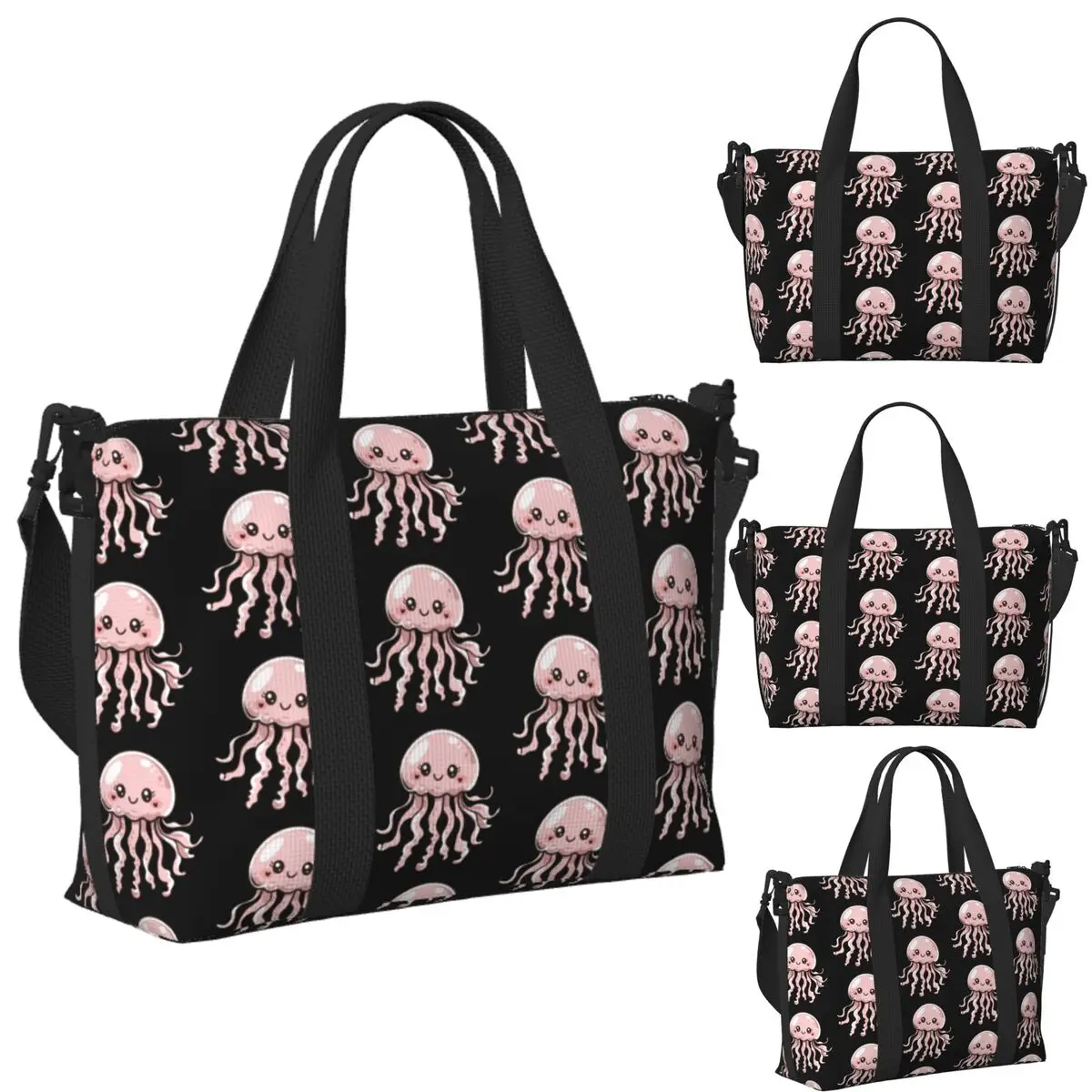 

Custom Cute Jellyfish Kawaii Design Beach Travel Bag Large Capacity Tote Bags for Gym Sport Women Shopping Duffle Shoulder Bag