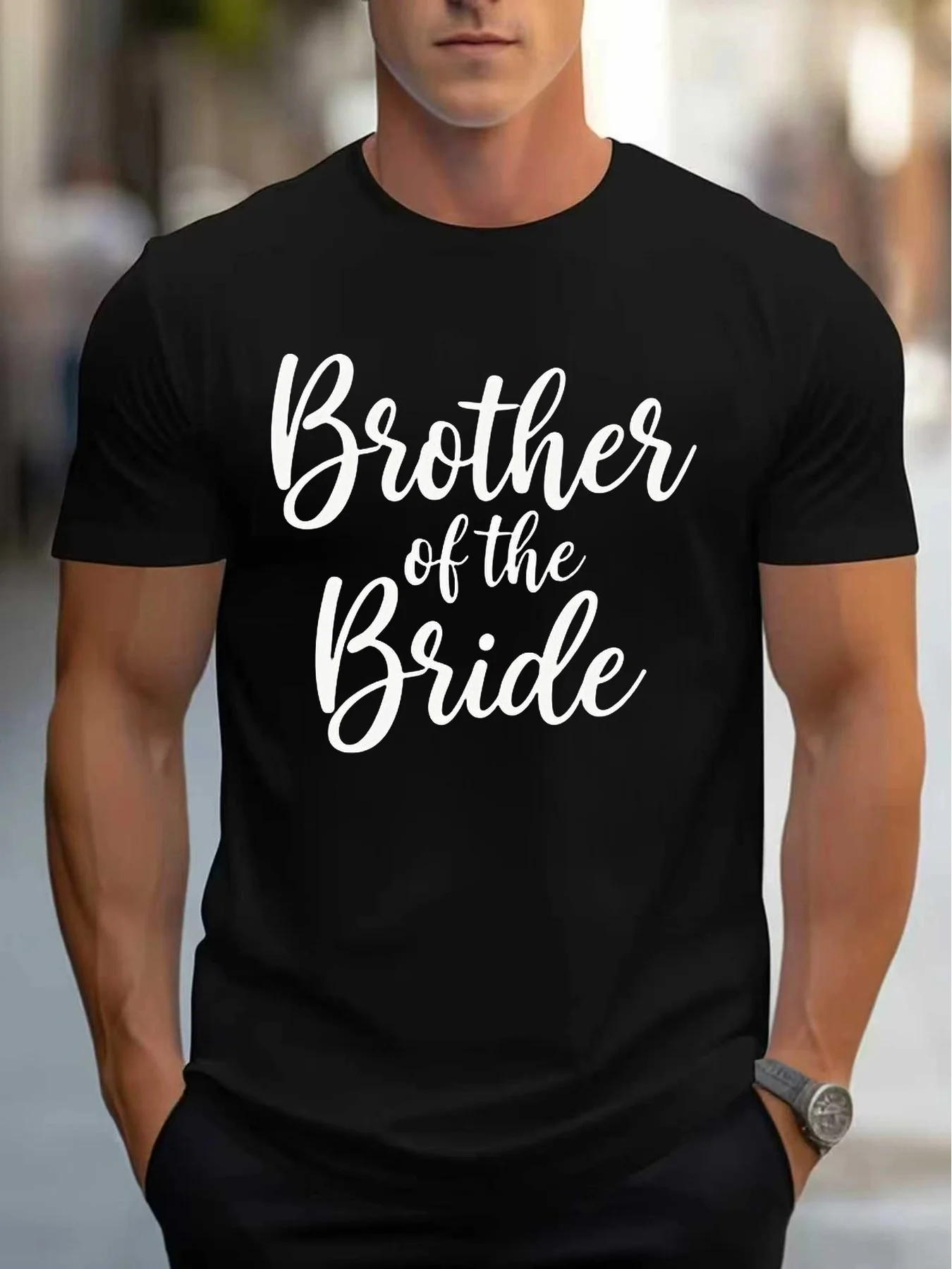 Groom's Brother T-Shirt Fun Wedding Party Gift Black Short Sleeve Round Neck Cursive Font Comfortable H-Fit Men's All-Season Wedding Outfit Casual Men's Clothing 2026 Summer 03
