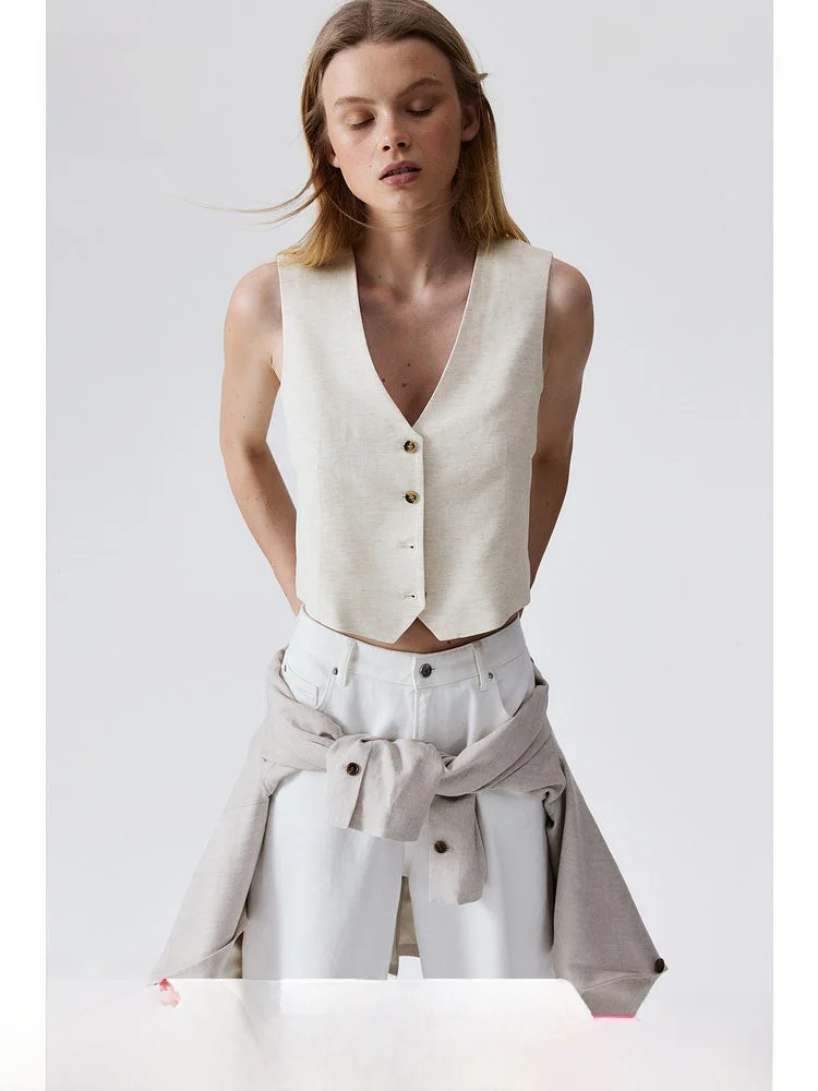 

H&M Women's Vest Spring Commute Casual Faion Profional ort Length Single Button Closure V-Ne Color