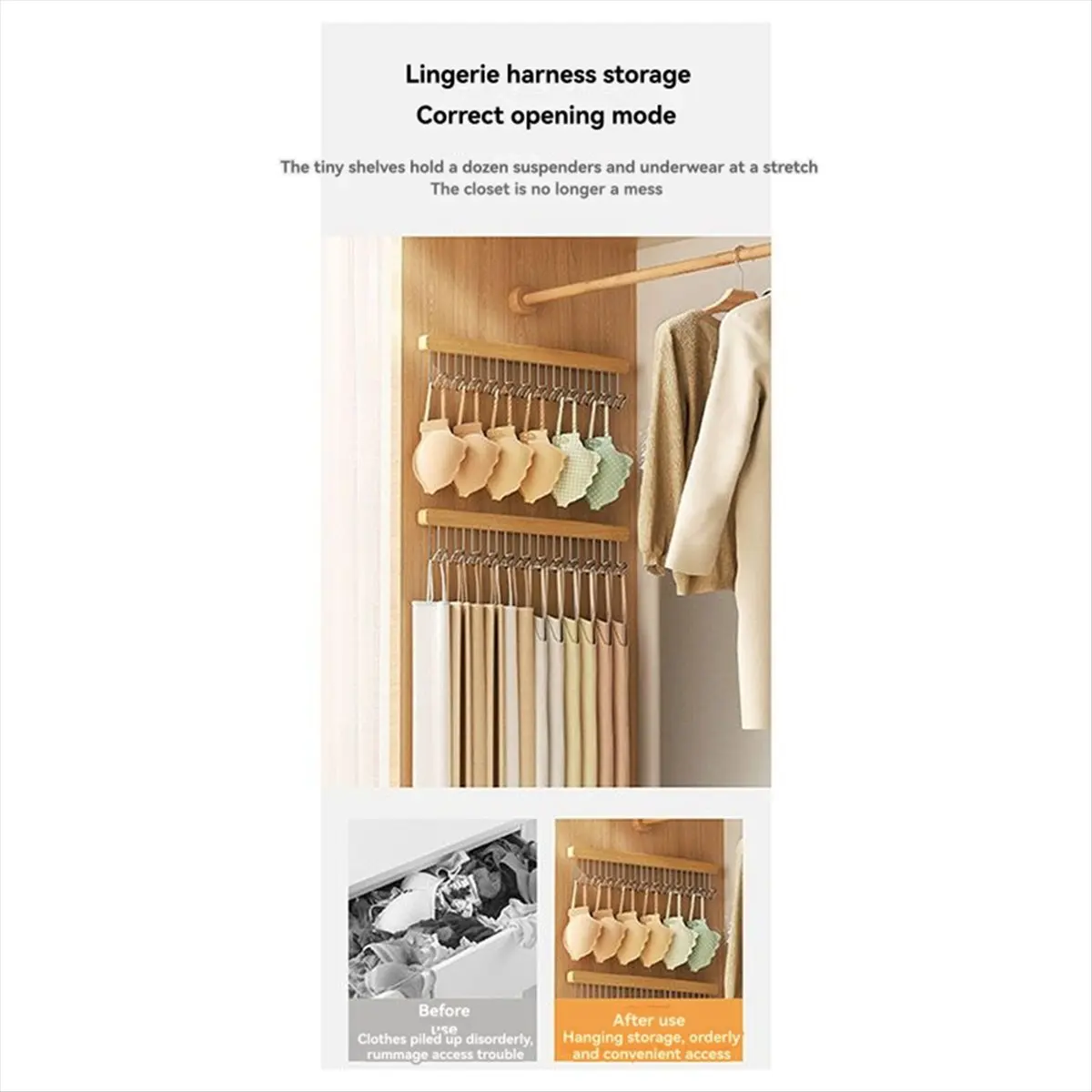 A56K Clothes Storage Hanger Multifunctional Wooden Belt Hanger Tie Holder Beanie Bra Closet Supplies 12 Hook Left