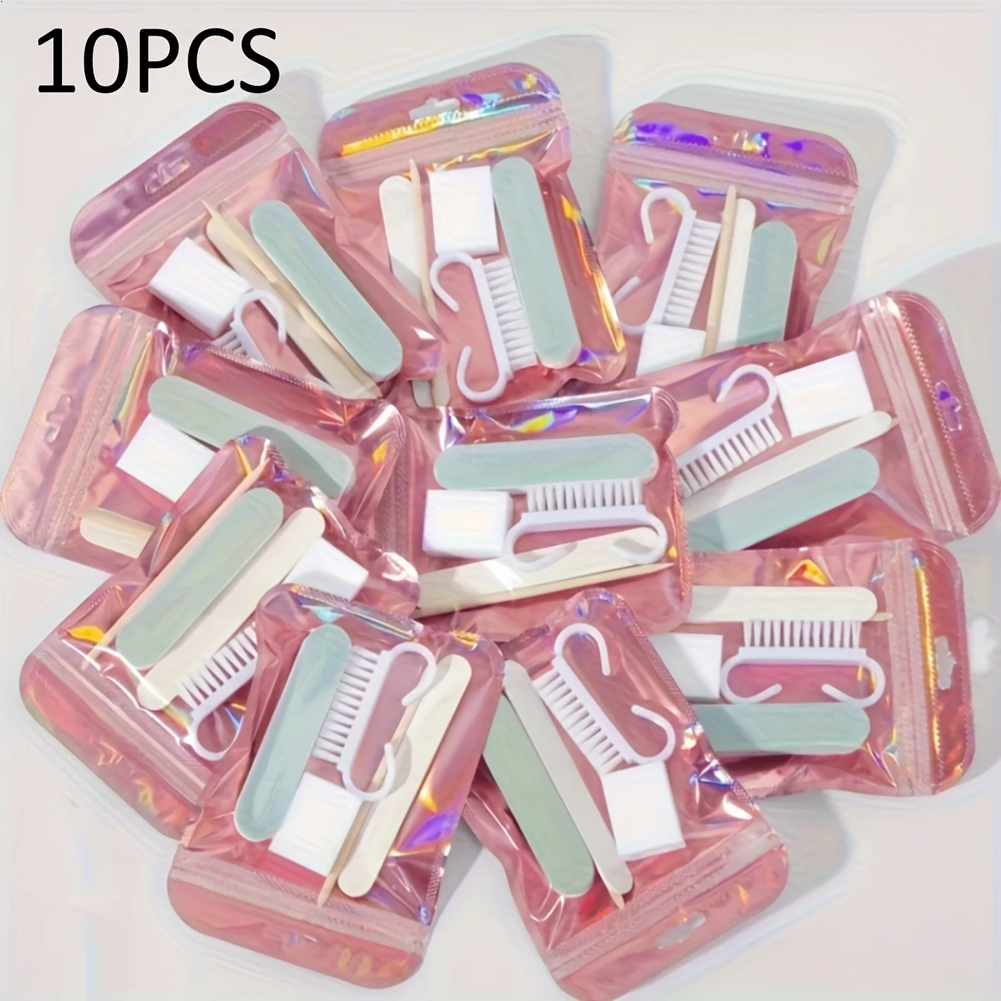 Nail Art Kit 10-Piece Set, 5 Pieces Per Pack, Mini Nail File and Dead Skin Pusher Set, Two-Sided Nail File, Wooden Dead Skin