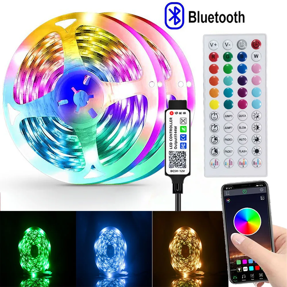 tira de luz led rgb com bluetooth movel 44 key mudanca de cor para decoracao do quarto tv smd550 01