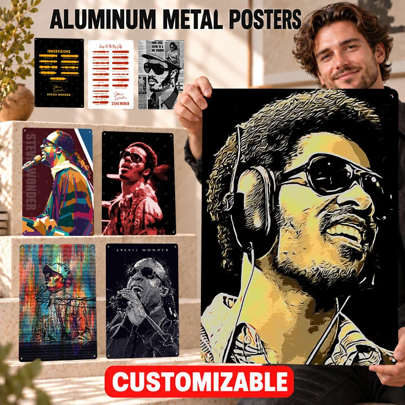 Stevie Wonder Textured Metal Posters Retro Bold Decorative Graphic Studio Wall Art Customized Aluminum Sign Gift For Soul Fans