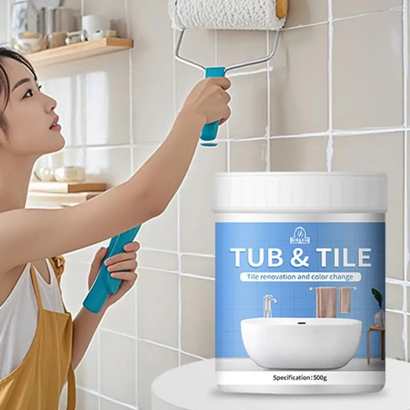 500g Bathroom Tile Paint Kit Water Based Quick-Dry Bath Refinishing Kit Bathtub Cover-up Kit White Water Based for Bathtubs Sink