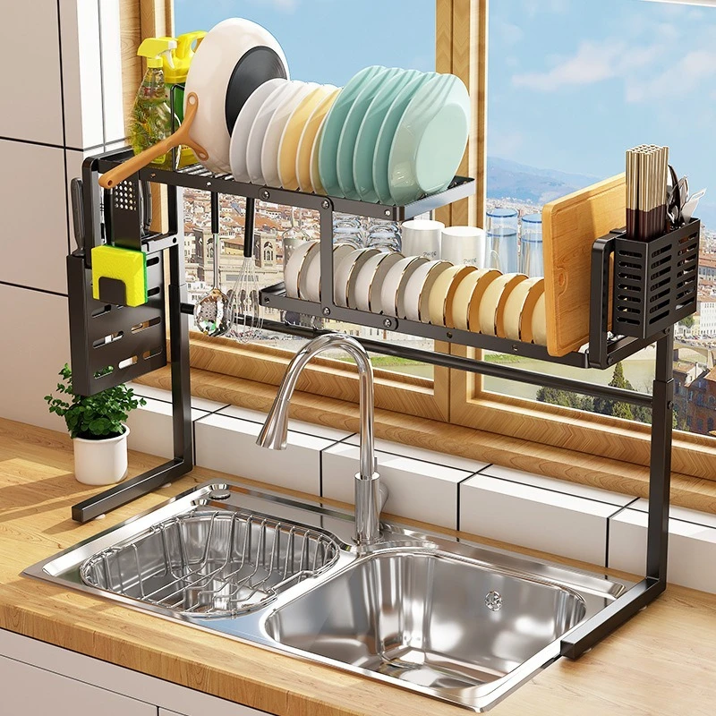 Kitchen Split level Dish sink Shelf Countertop Multifunctional storage