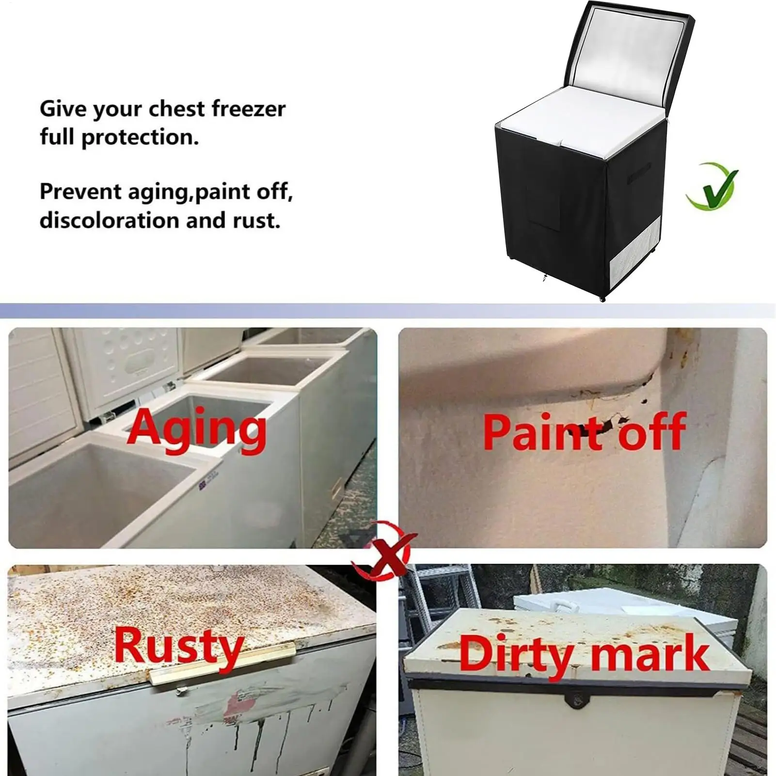 Outdoor Freezer Cover Double Top Opening All-Season Chest Freezer Protection Dust Cover for Yard Patio Balcony Garden Family ﻿