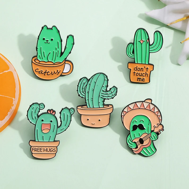 Funny Plants Musician Pin Plant Potted Metal Badge Lapel Backpack Jewelry Gift For Friends Lovely Cartoon Cactus Enamel Pins