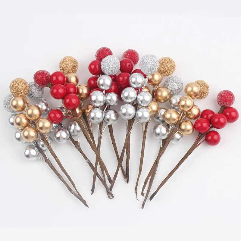 (12 Pcs/pack) 10cm Christmas Tree Berry Decoration Simulation Yangmei Golden Berry Bouquet False Plant Wreath Home Decoration