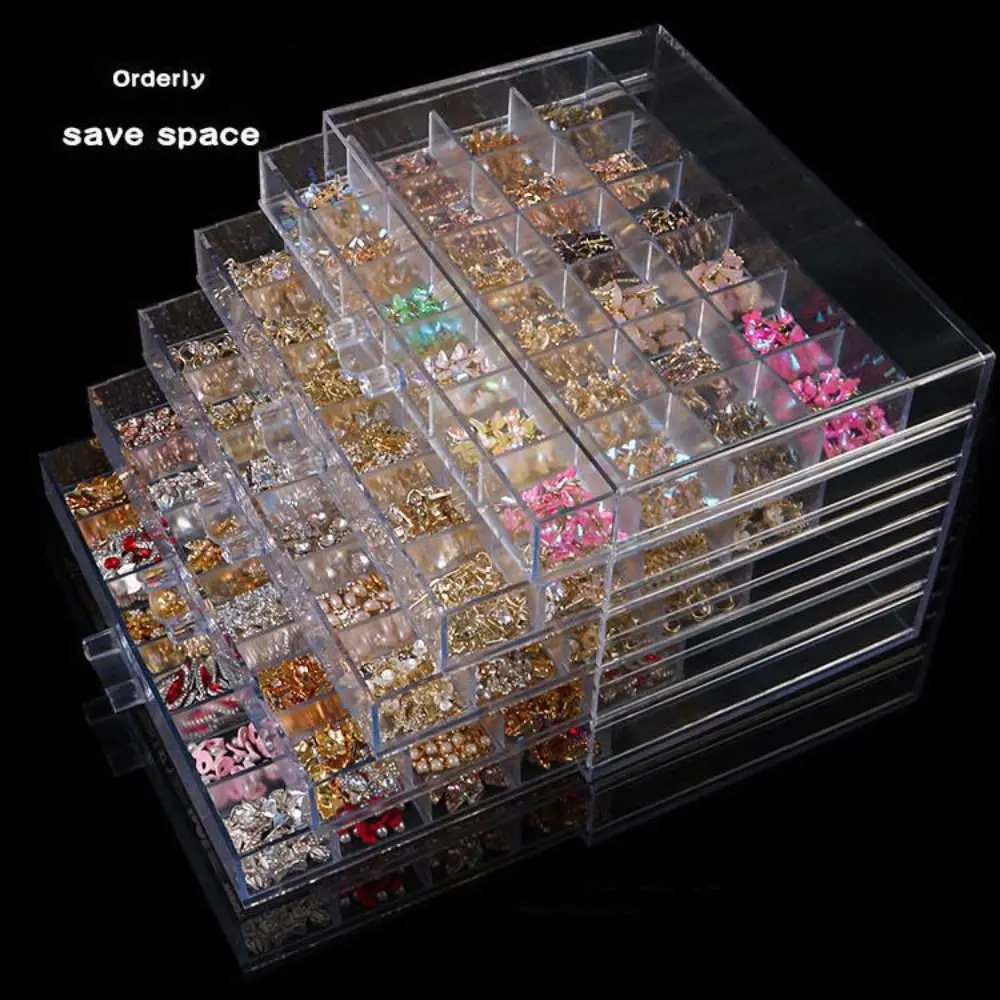 

120Grids Jewelry Storage Box Acrylic Dustproof Nail Art Organizer Box Drawer Style Ring Earring Jewelry Sorting Box Vanity