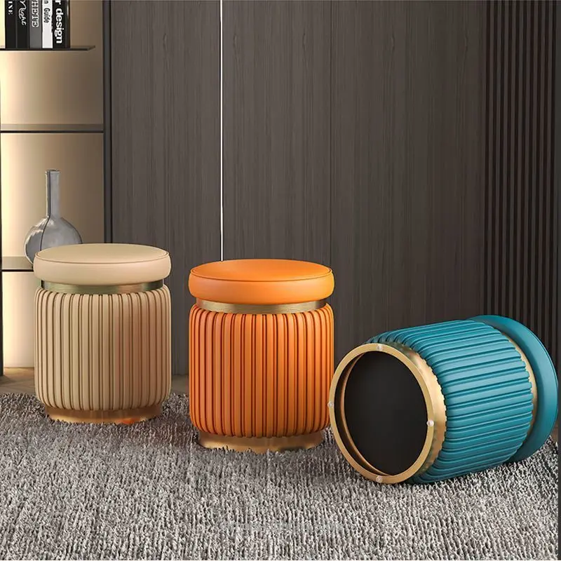 Round Vanity Stool for Bedroom Dressing Table, Upholstered Makeup Seat for Home, Minimalist Tea Table Stool for Living Room