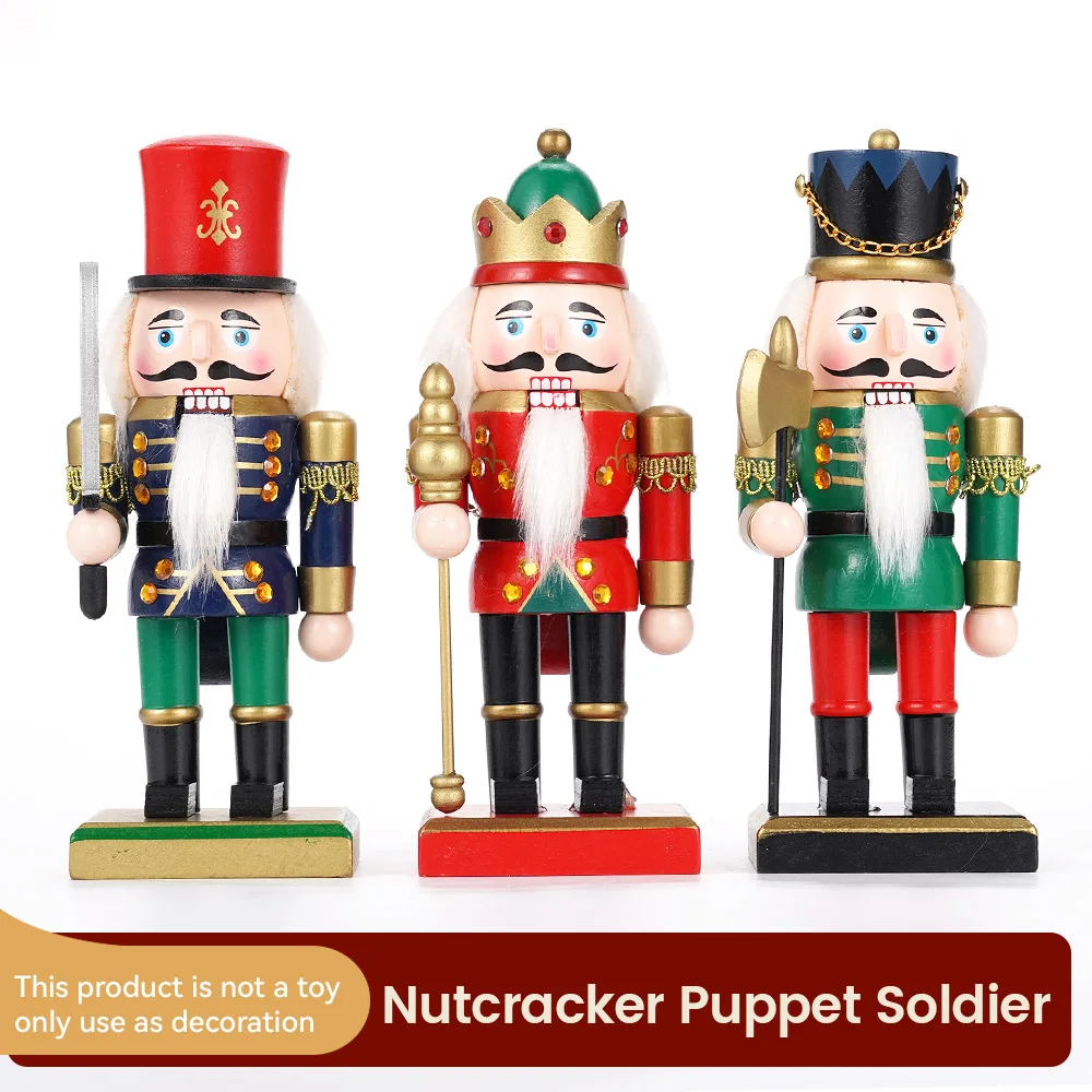 20cm Christmas Nutcracker Wooden Nutcracker Ornament Soldier Figure Handcraft Doll Toy Home Office Desktop Xmas Decoration Gift