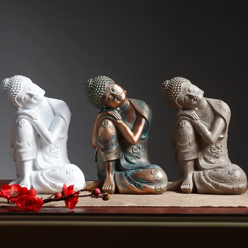 Sleeping Buddha Statue Resin Sculpture Zen Meditation Decor for Living Room Entryway Shelf Tabletop Buddhist Figurine