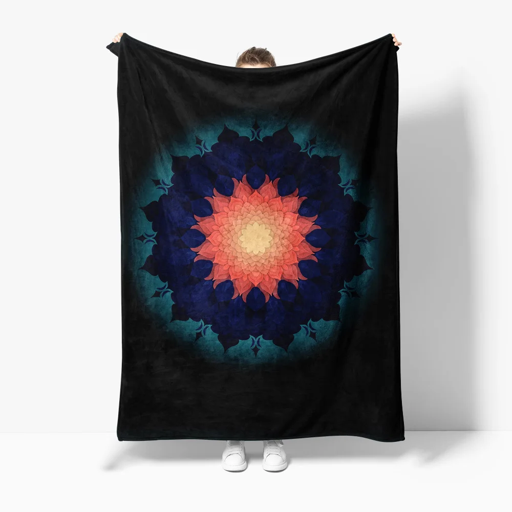 Vibrant Abstract Sunset Galaxy Fleece Blanket - Dark Blue Space Print Bed Blanket for Women Teen Gifts