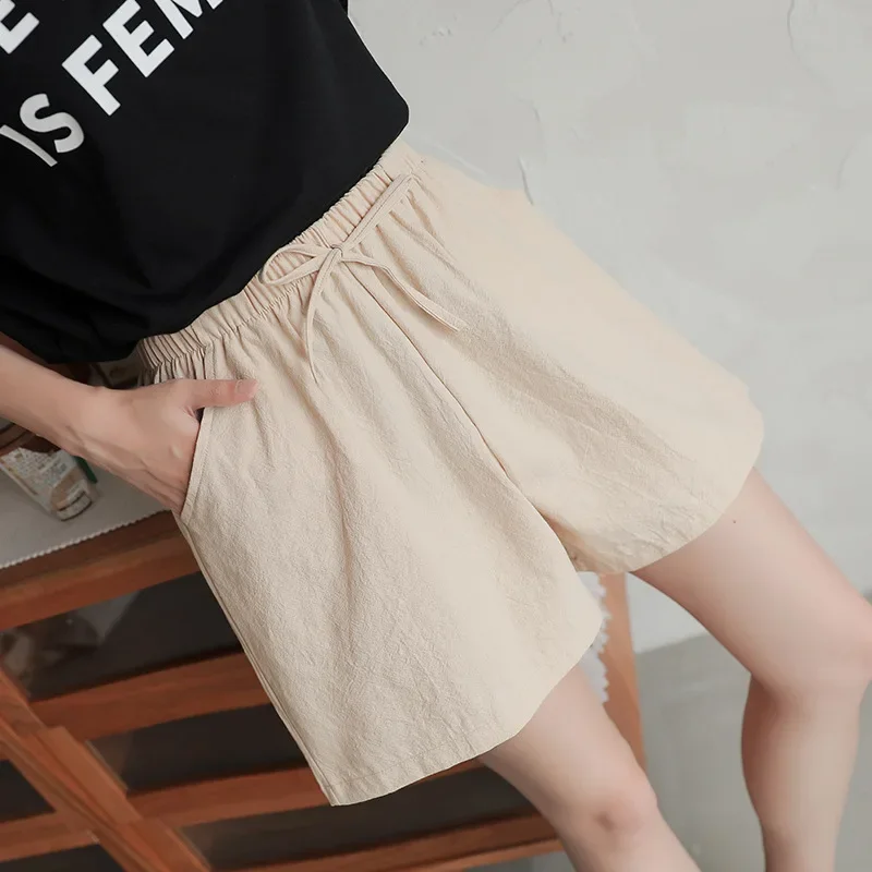 

Summer new trend loose linen cotton large size student sports casual shorts women wide-leg pants