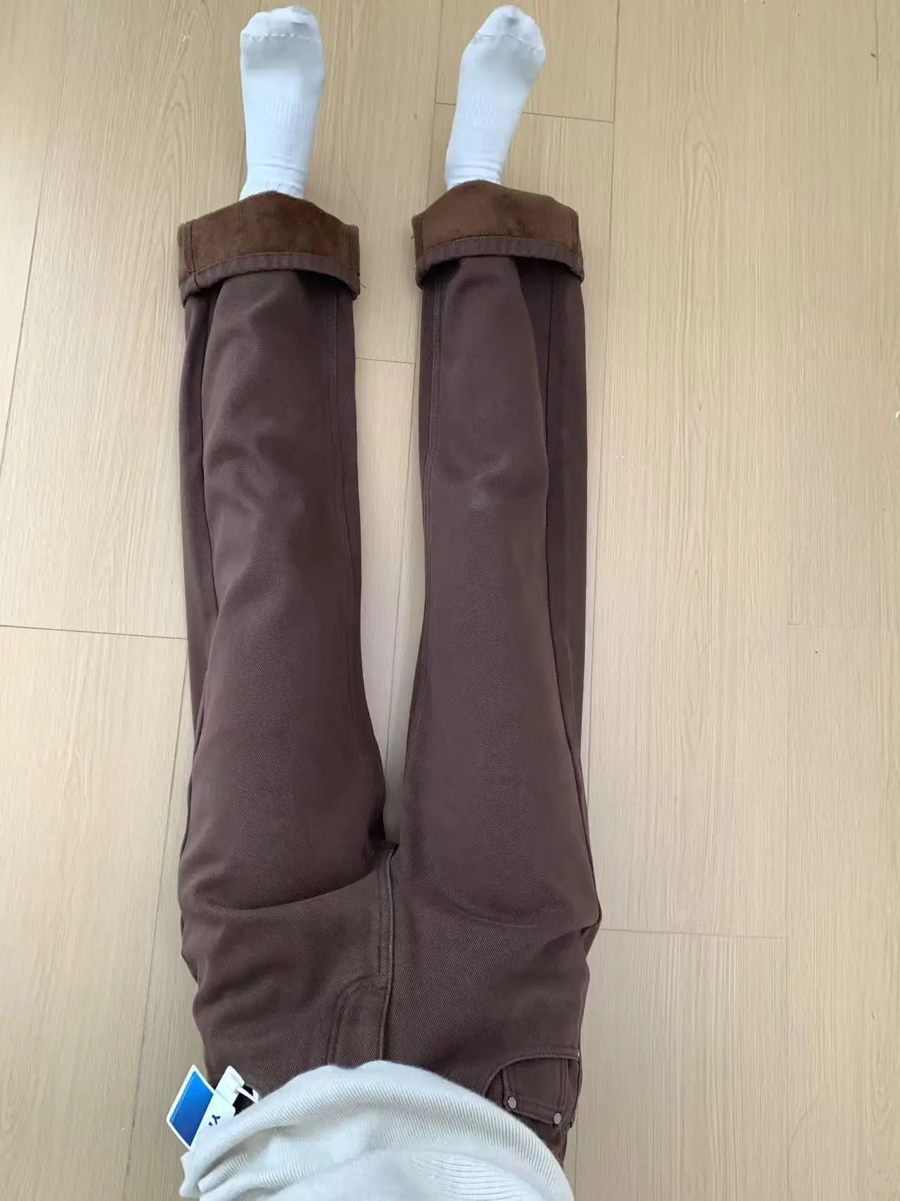 

High Waist Slim Fit Bootcut Jeans Women's Fleece Lined Brown Straight Leg Long Pants Warm Casual High Waist Bootcut Jeans