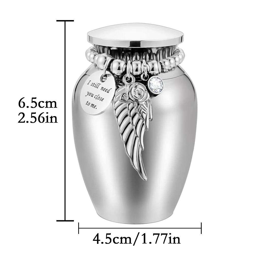 Small Keepsake Urns for Memorial Human Ashes 2.56 Inch with Wing Charm Mini Cremation Urns Aluminium alloy-I still need you...