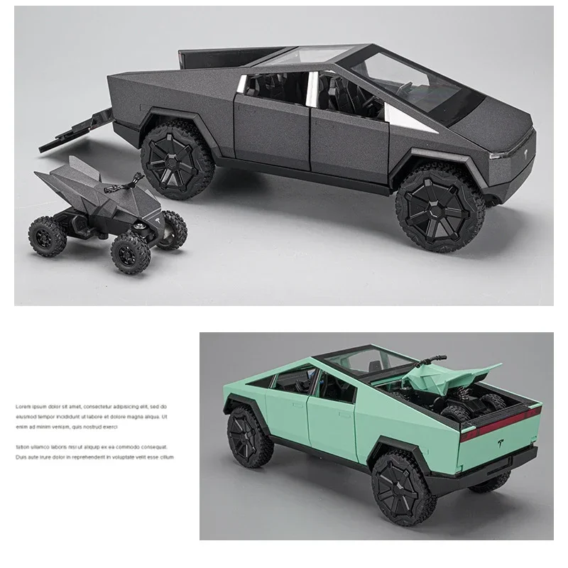1:24 Cybertruck Pickup coche simulación Diecast aleación de Metal modelo coche sonido luz tirar hacia atrás colección niños juguetes regalos