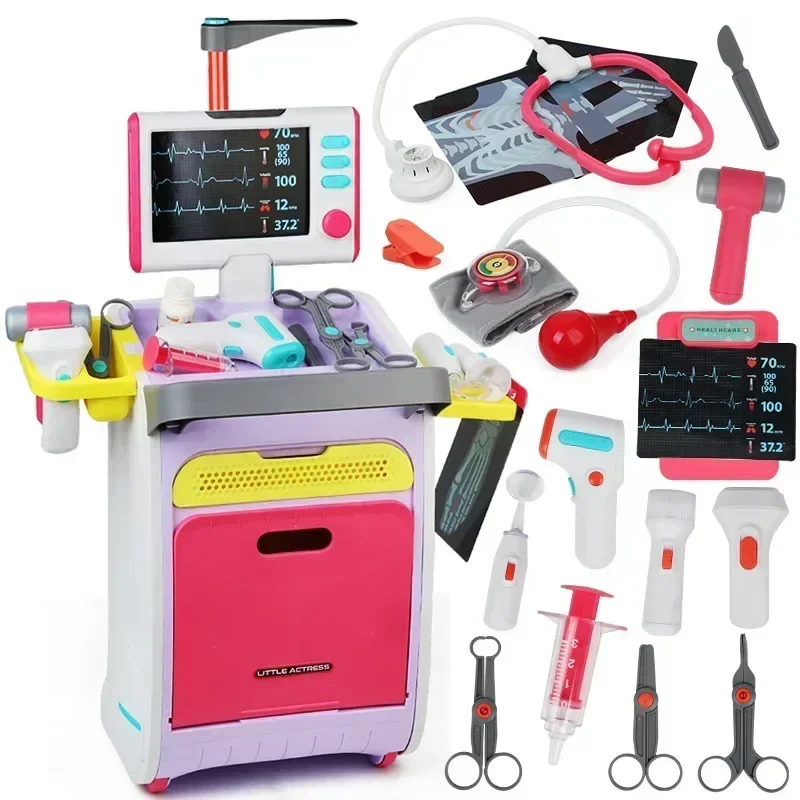 24 stks/set LED-verlichting Simulatie Arts accessoires arts medische game set ECG apparatuur Speelhuis Interactief Speelgoed babycadeau