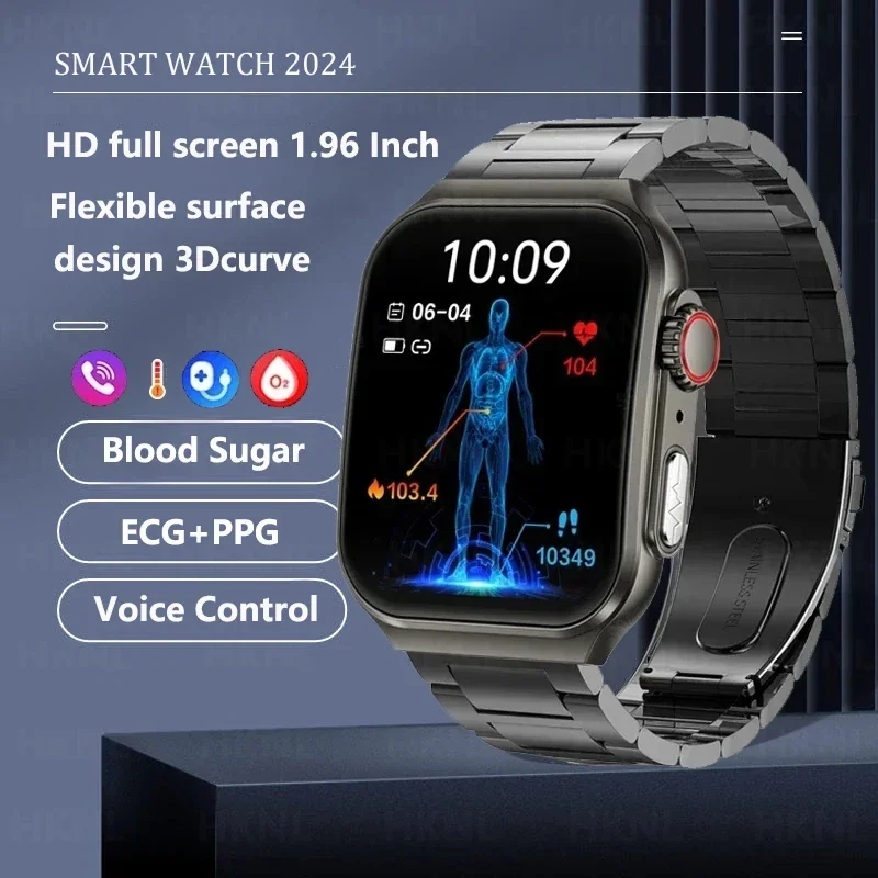 Montre connectée ECG + PPG pour hommes, écran incurvé 3D, appels Bluetooth, fréquence cardiaque, pression artérielle, santé, mode, nouveau, 2024