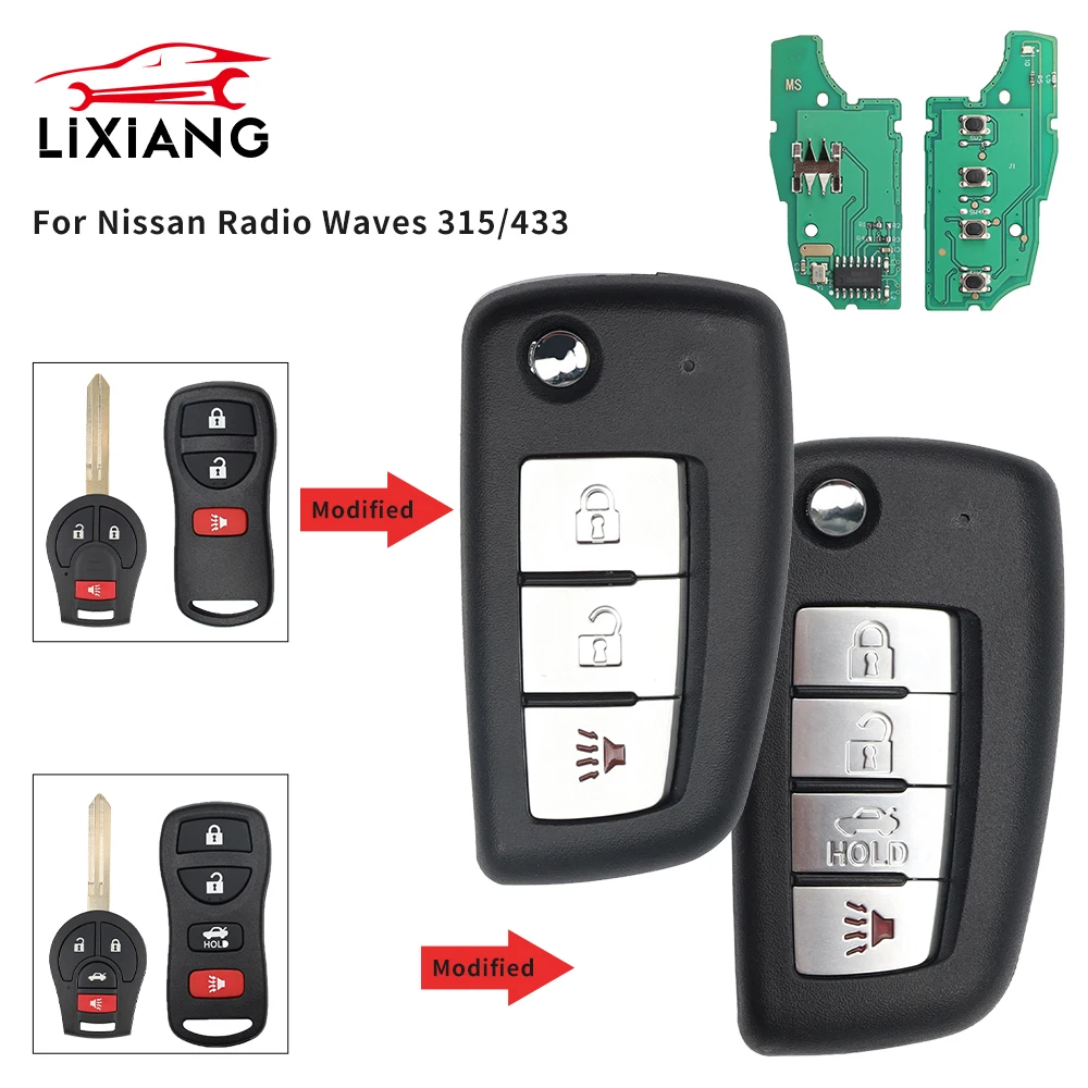 LIXIANG Modified Flip Remote Car key New style Radio Waves 433/315Mhz For Nissan Qashqai Sunny Sylphy Tiida X-Trail March Sentra
