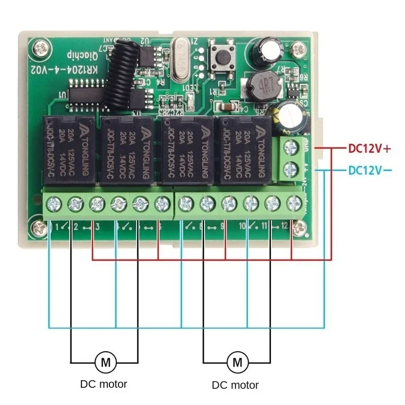 Receptor y transmisor de relé inalámbrico RF, Control remoto Universal de 433MHz, CC de 12V, 24V, 4 canales, para garaje/luz/Motor/LED