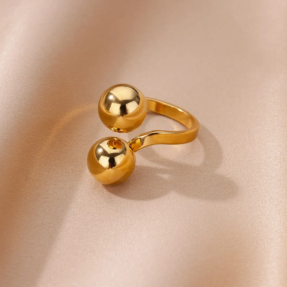 Minimalist Balls Rings For Women Waterproof Stainless Steel Gold Color Geometric Finger Ring Trendy Jewelry Free Shipping Items