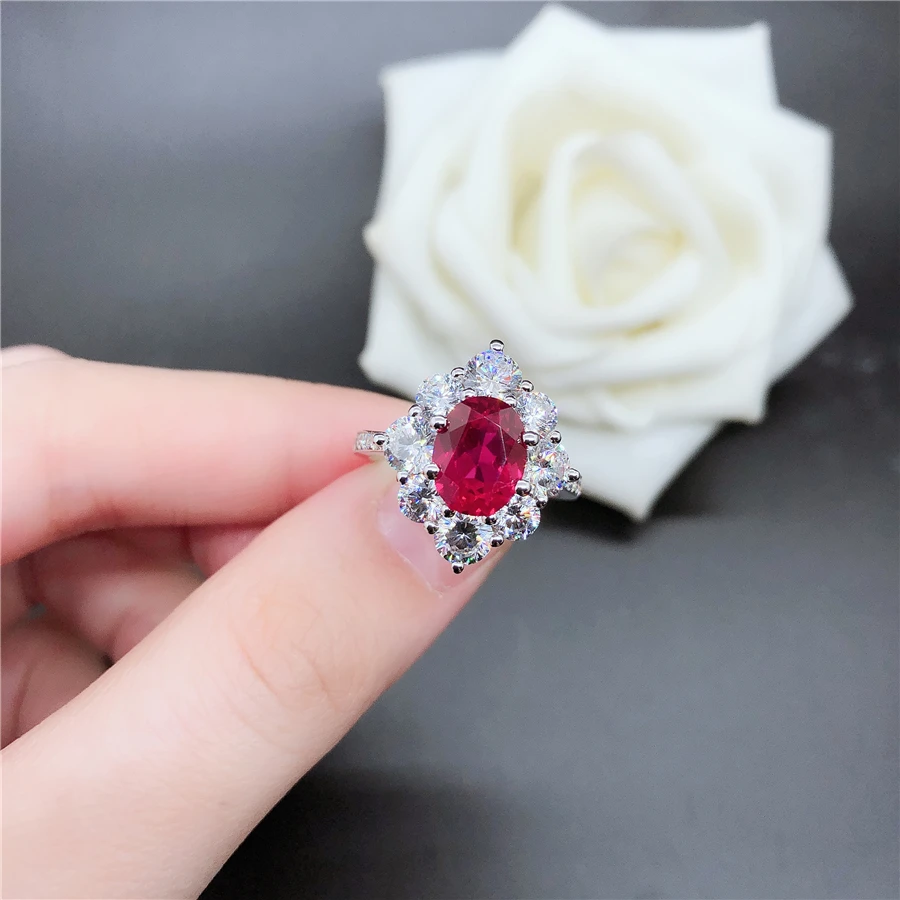 Echter massiver Weißgold-Ring aus 18 Karat, 2 Karat, ovale Form, Rubin-Verlobungsring, Frauen, Liebesversprechen, Geschenk, natürlicher Edelstein, brillant für immer – Detail 5