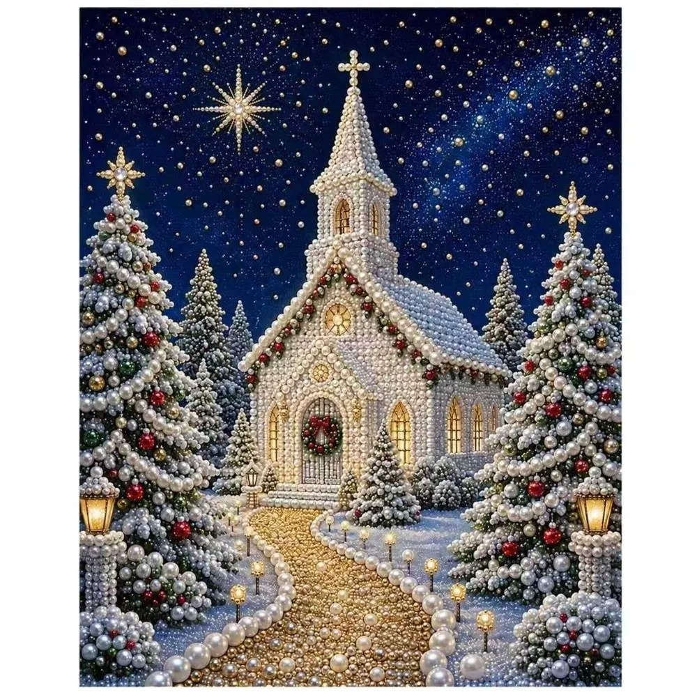 Fun DIY Christmas Pearl Diamond Painting Kit Christmas Church 30*40cm Christmas Decorations Kit 5D Pearl Art Craft Wall Decor
