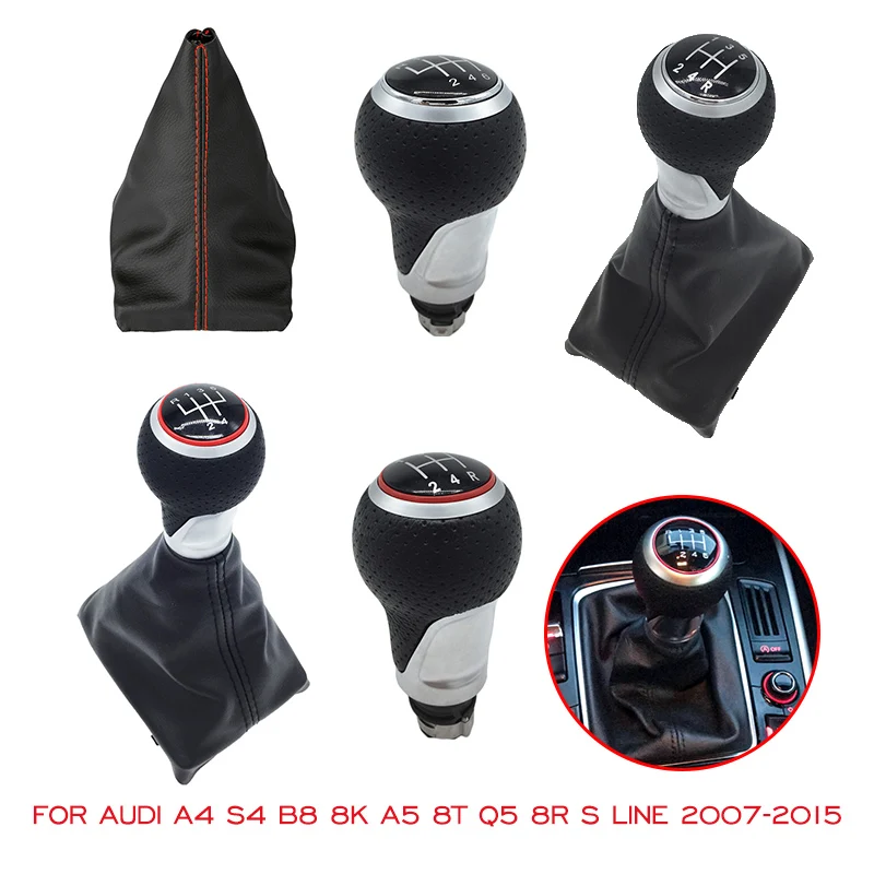 For Audi A4 S4 B8 8K A5 8T Q5 8R S Line 2007-2015 Car Gear Shift Knob Lever Handle Head 5/6 Speed Stick Pen Gaiter Boot Cover