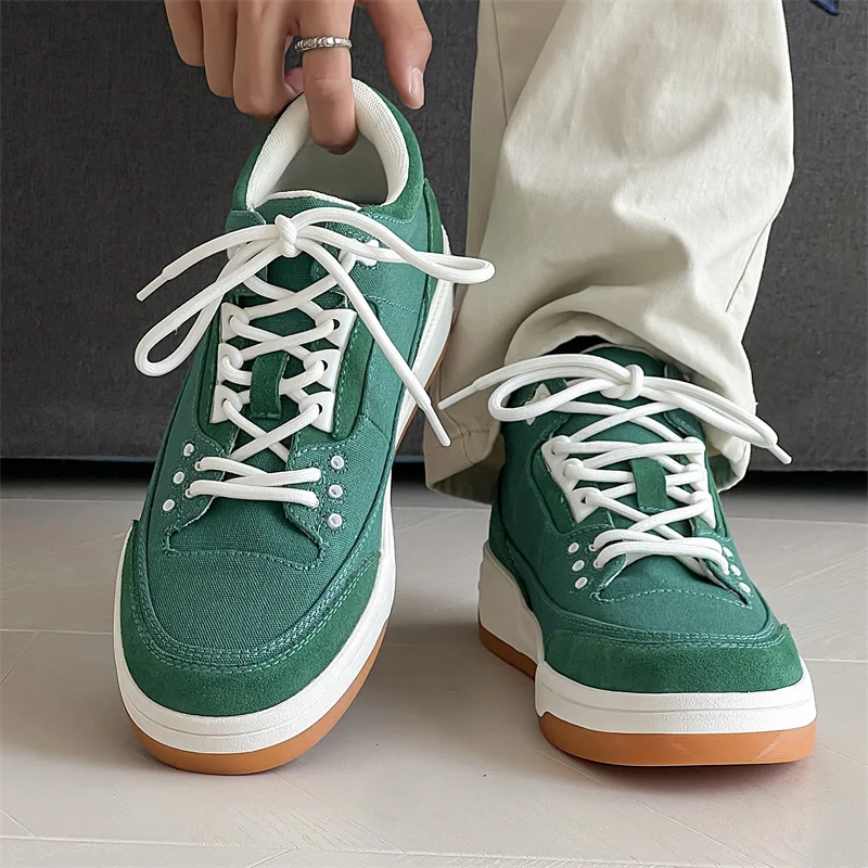 men's fashion punk hip hop dress canvas shoes lace-up flats platform oxfords shoe summer breathable sneakers green footwear mans