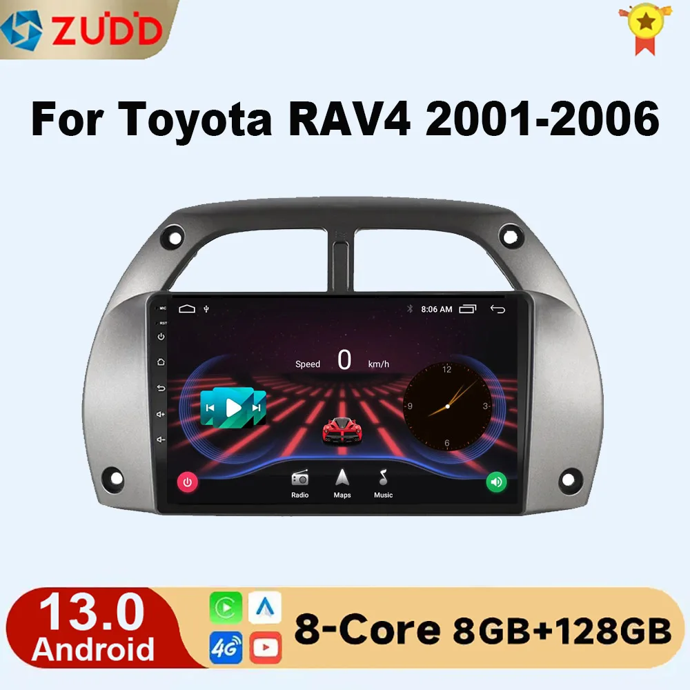 8G+128G Android 13.0 Carplay 2DIN Car Radio Multimedia Video Player Navigation GPS for Toyota RAV4 2001 2002 2003 2004 2005 2006