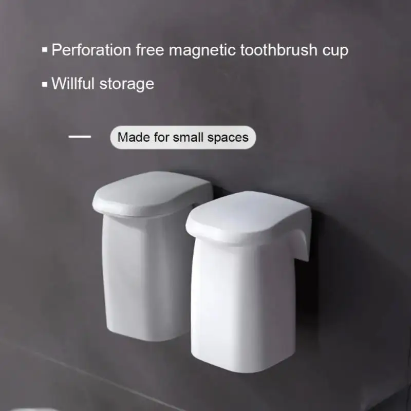 Nordic Style Wall-Mounted Magnetic Toothbrush Holder Punch-Free Gargle Cup Storage Rack Upside down Toothbrush Cup Set