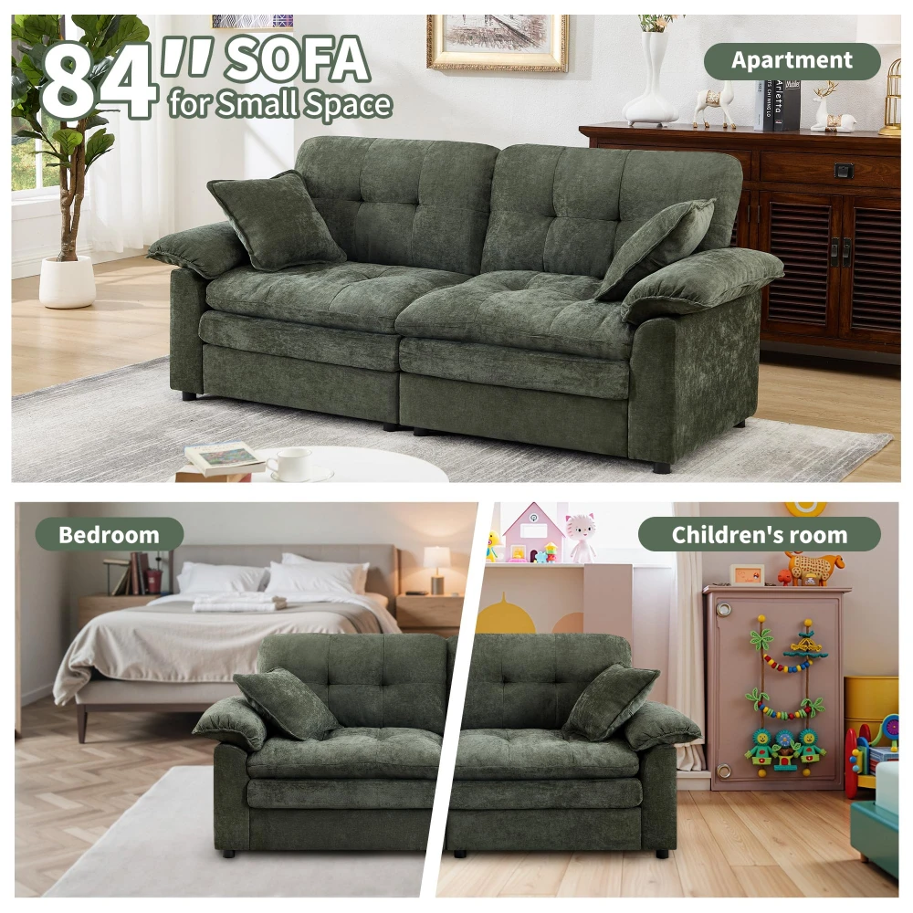 #￥Loveseat Soft Modern Couches Double-Layer Cushion Cloud Couch with Deep Seat Super Comfy Chenille Sofas for Bedroom Apartment