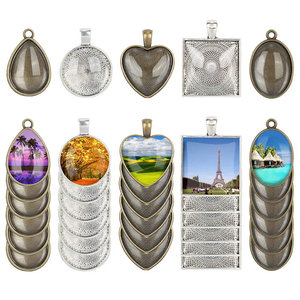 

60Pcs Craft Cabochon Backs Metal Charms for DIY Pendant Jewelry Making Necklace Bracelet Keychain Sweater Chain Decor