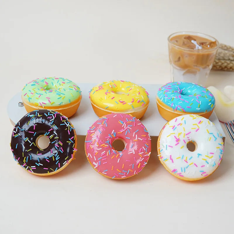 

6Pcs Simulation Donut PU Artificial Bread Fake Cake Model Baking Shop Ornaments Props Baby Shower Wedding Party Dessert Decor