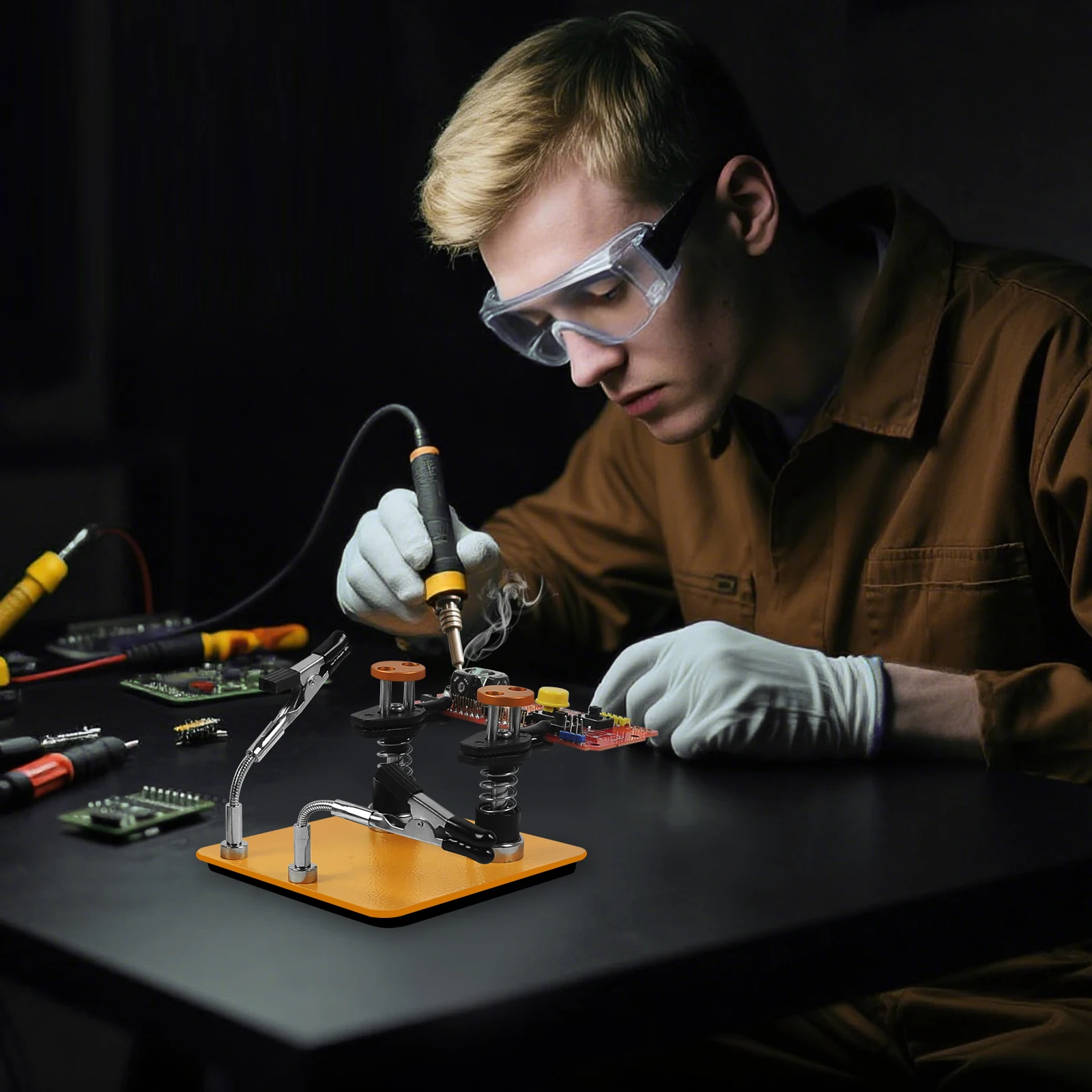 Toolour Soldering Helping Hands Soldering Tool with Magnetic Metal Flexible Arm Adjustable PCB Holder for Welding Repair