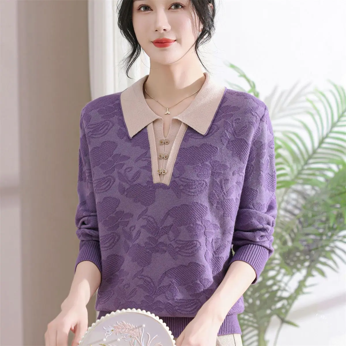 

Autumn Winter Knitted Garment Sweater Women Clothing Trend Turn Down Neck Long Sleeve Tops Warm Designs Buttons Chic Jumper