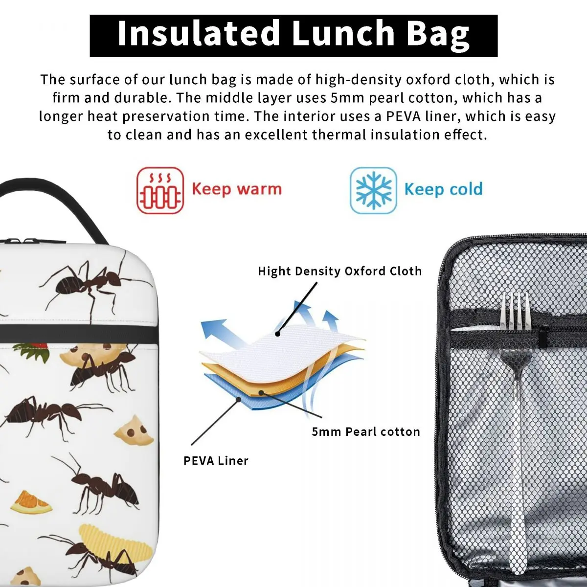 Ants Carrying Snacks Insulated Lunch Bag for Women Children Portable Food Boxes Thermal Lunch Box Tote