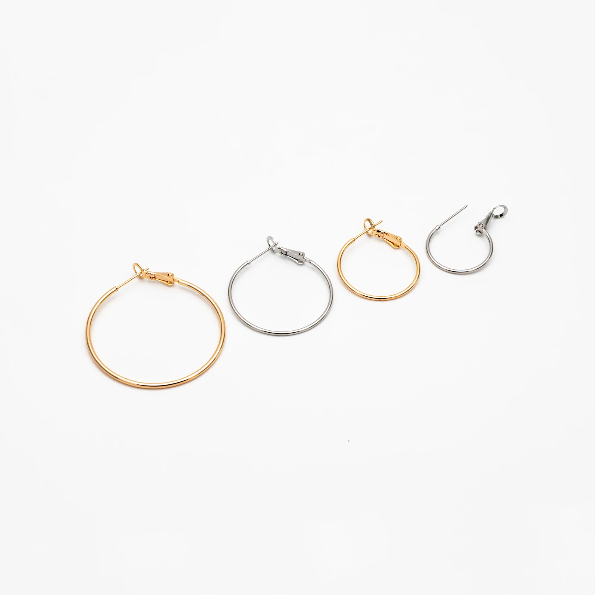 10pcs Gold/ Silver Tone Round Leverback Ear Hooks 20/ 25/ 30/ 40mm, Circle Earrings, Huggie Hoop Components, (GB-605)