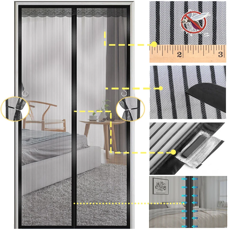 Fiberglass Magnetic Screen Door Insect Mesh Isolate Bug Outside the Door Fireproof Fabric Anti Mosquito Door Curtain for Indoor