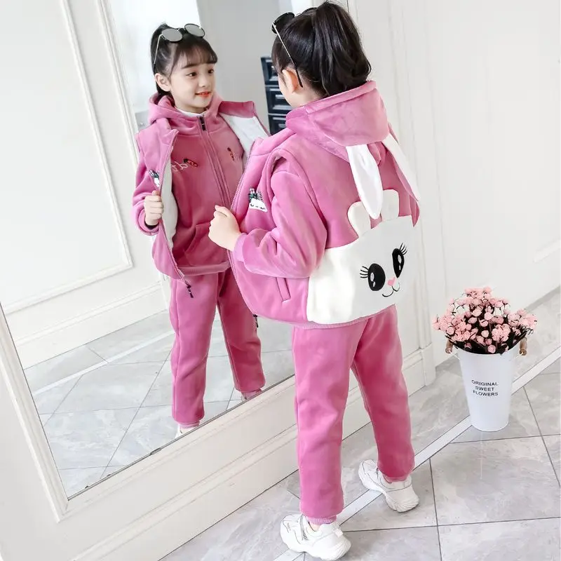 3PCS New Kids Clothes Suit Girls Winter Clothing Fashion Casual Big Children Letter Jacket + Leggings Three-piece Set 2-12 Years