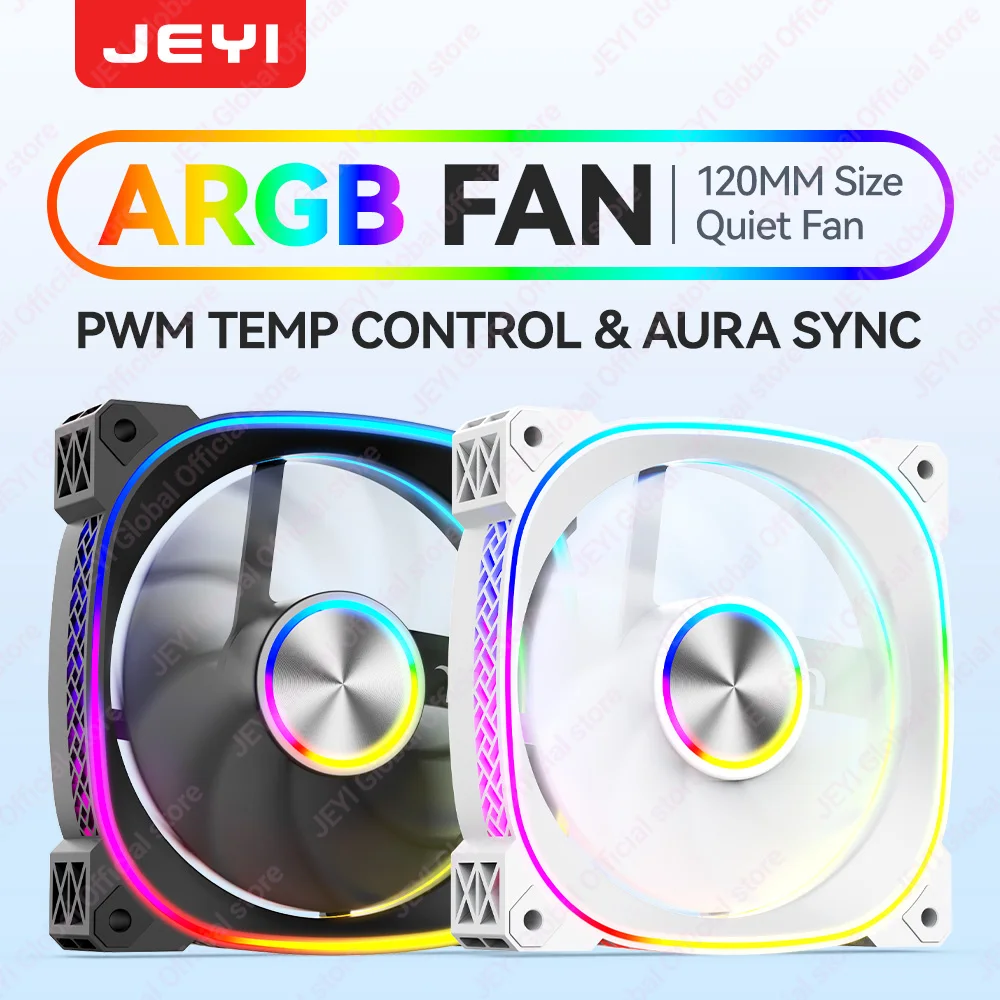 JEYI ARGB Case Fan 120MM Cooling Fan PWM Fans Low Noise Divine Light Synchronous 5V3Pin Bar  Case Cooler Fan High Performance