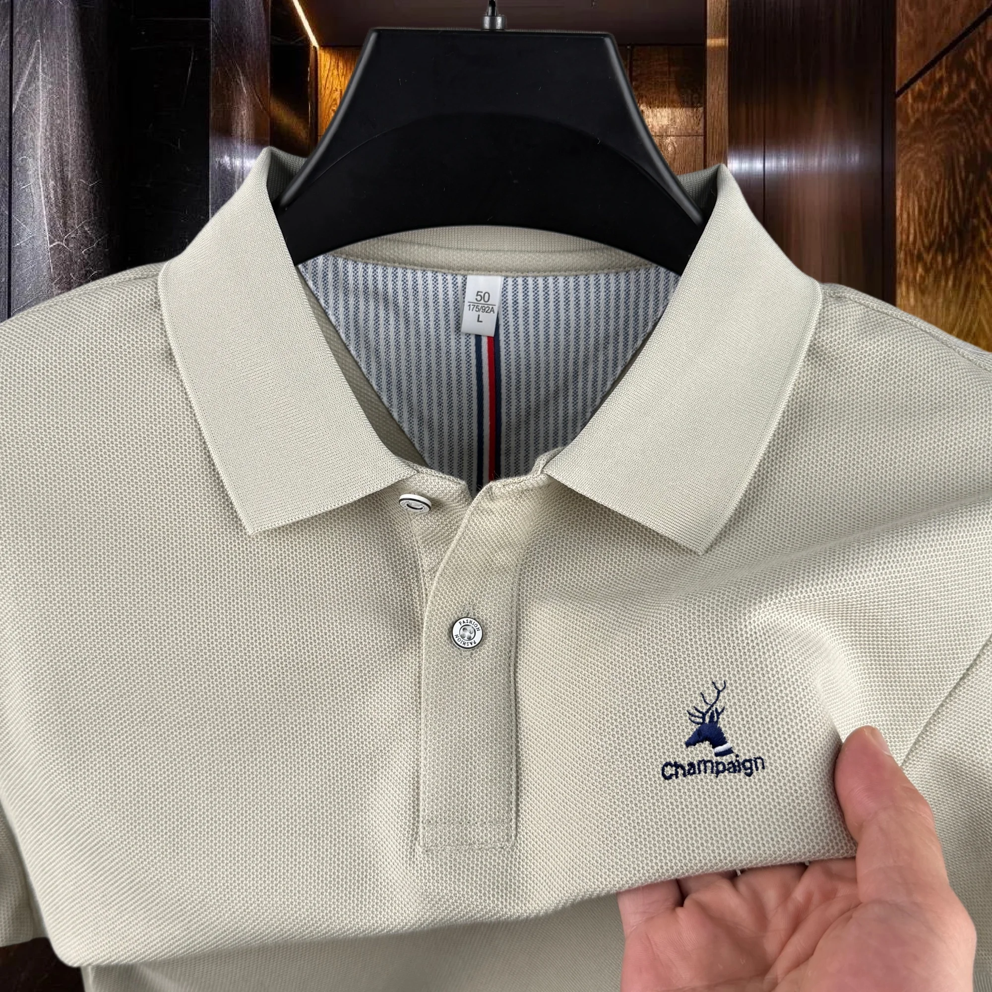 100% pure cotton high-end brand men's short sleeve polo shirt 2026 summer luxury fashion deer embroidery golf top casual T-shirt