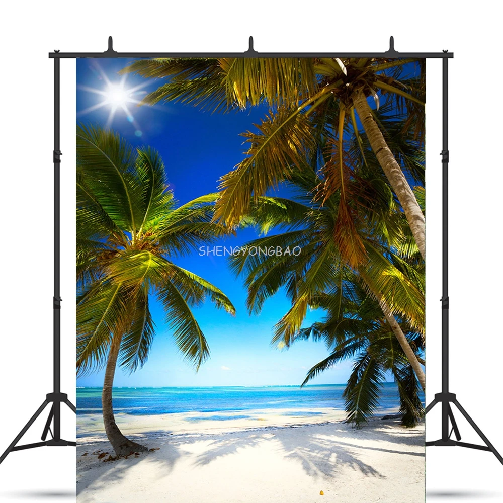 Sandy Beach Holiday Summer Digital Photography Backdrop Prop Coconut Tree Landscape Window Photo Studio Background JK-19