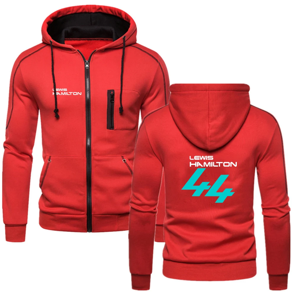 F1 Driver Lewis Hamilton Digital 44 New Fashion Cotton Zipper Hoodie Fitness Sweatshirts Solid Color Fleece Jackets Tops