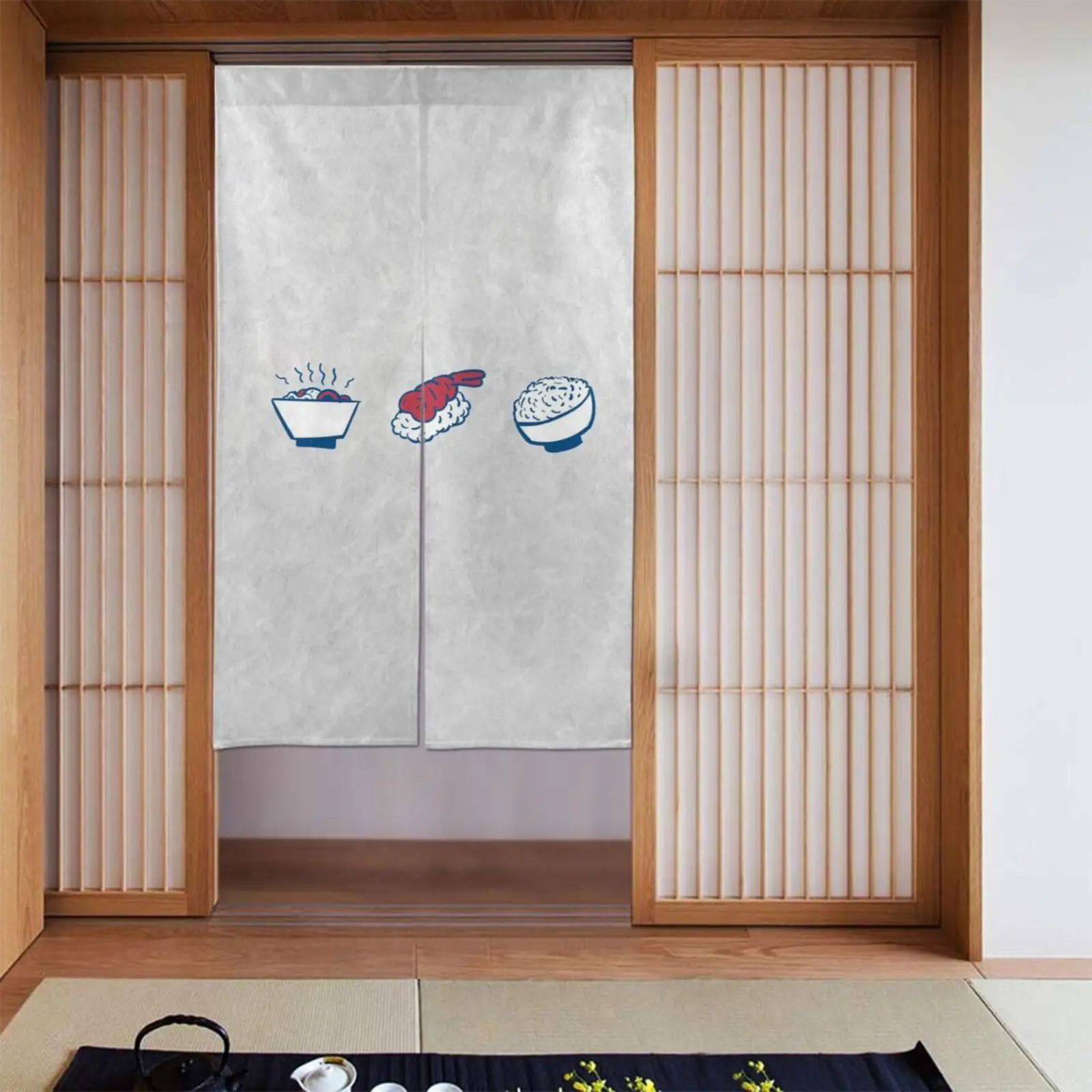 Una cortina de arroz con sushi de estilo japonés, adecuada para usar como partición en áreas, como dormitorios y cocinas.