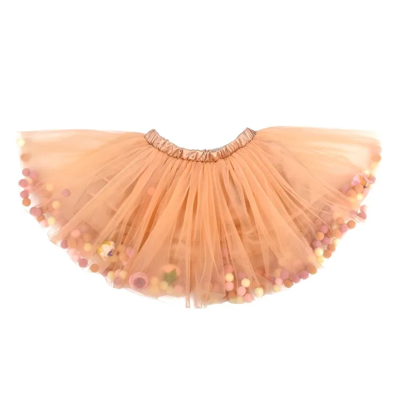 Toddler Girls' Tulle Skirt with Pom-pom Decorations, Soft Tulle Princess-style Casual Skirt, Fashion Party & Ballet Tutu Skirt