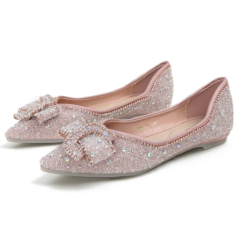 Classic rhinestone casual single shoe women\'s summer 2024 new full diamond ladies pointed shallow mouth large flat shoes 41-43