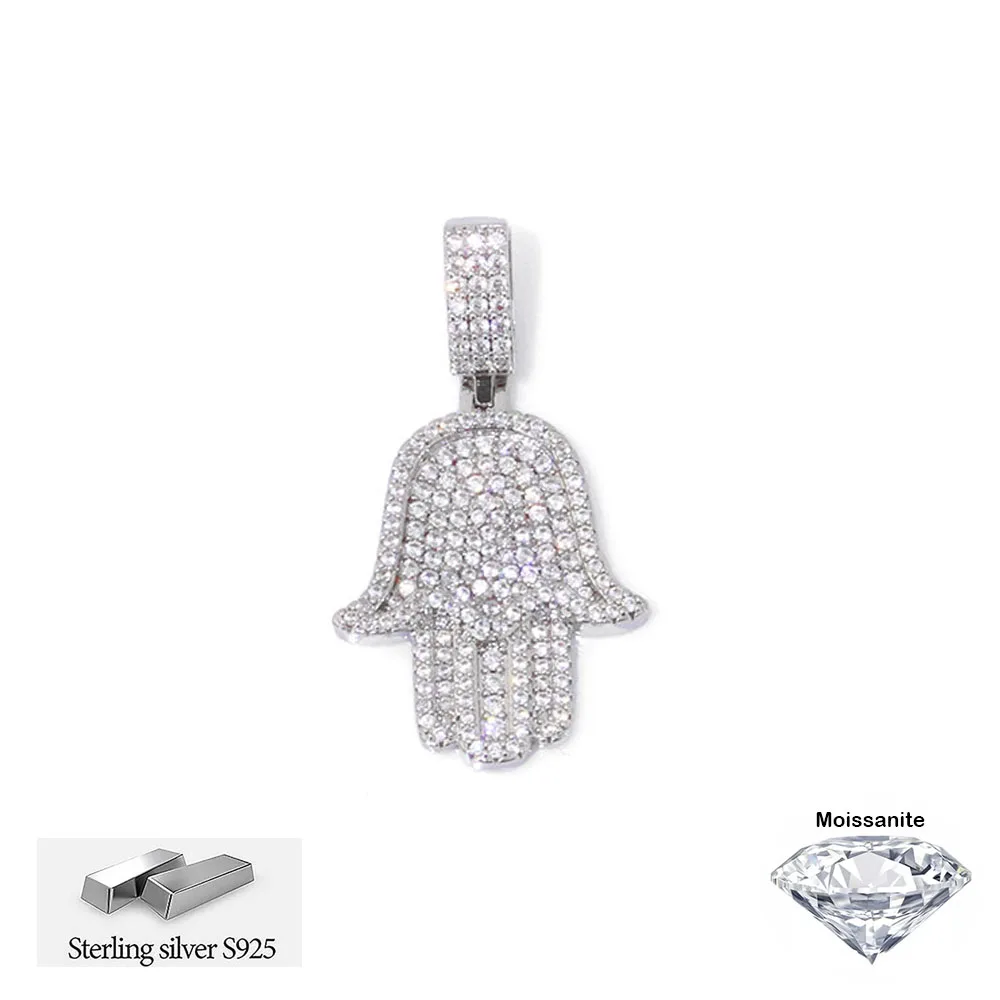 

ESKEEM Iced Out Bling Moissanite Hamsa Hands Pendants Necklaces S925 Silver Charm Men Women Fine Jewelry Passed Diamond Test
